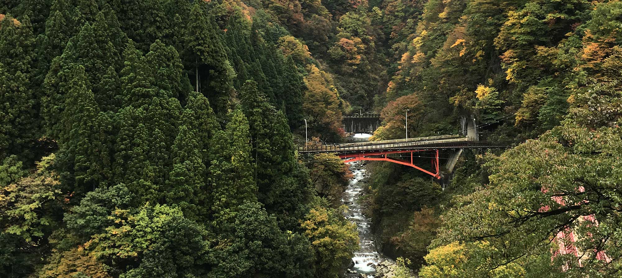 Вид на мост в ущелье Куробэ, префектура Тояма